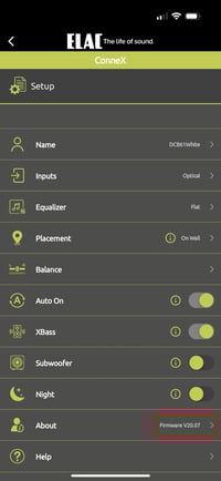 Debut ConneX App - About Firmware Ver