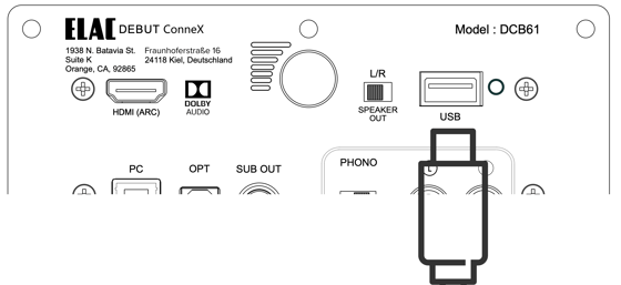 ELAC Debut ConneX DCB61 Firmware Update Line Drawing Rear