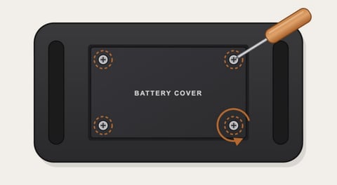 Remove the four battery-cover screws by turning counter-clockwise.